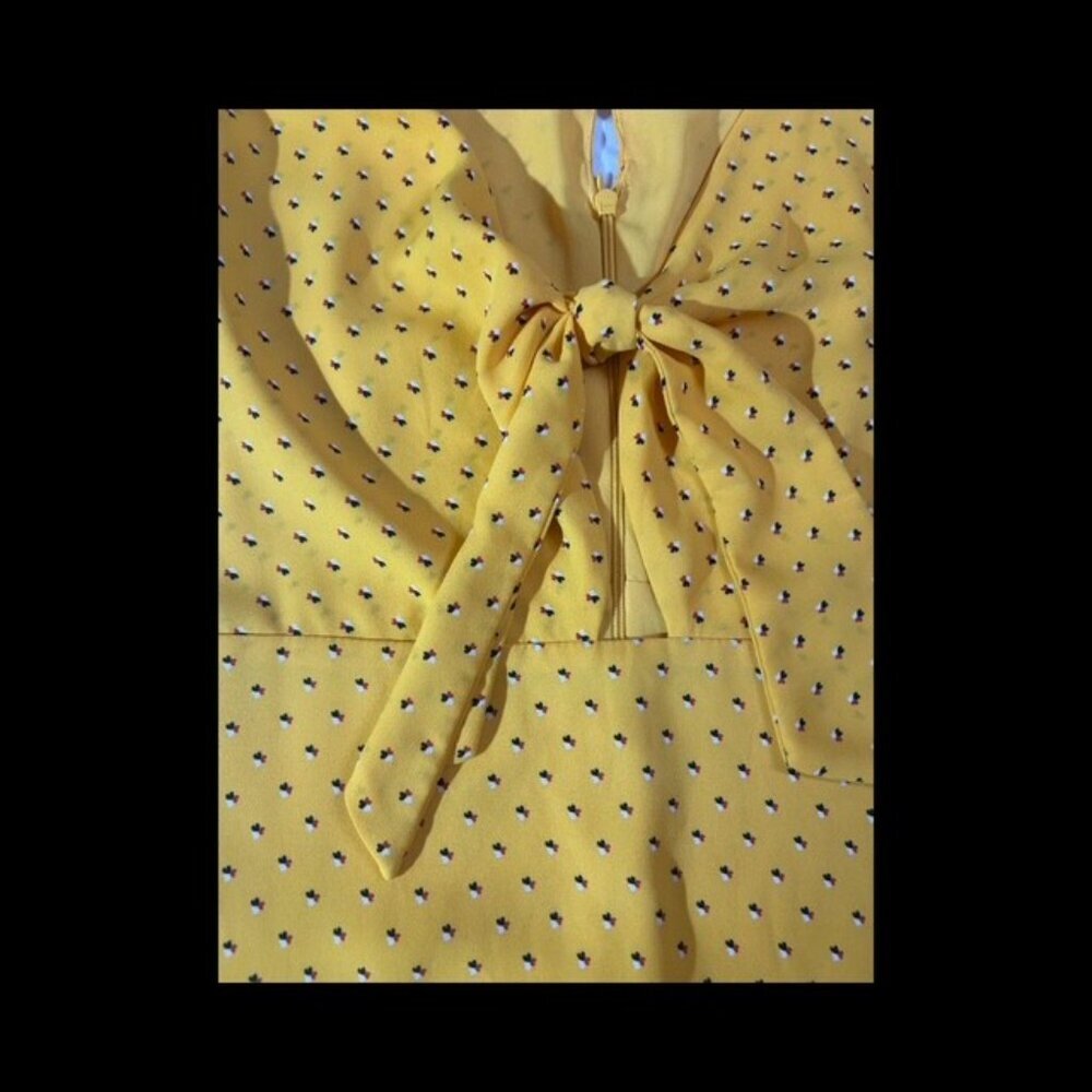 Gianni Bini Mustard Long Sleeve Bow Tie Mini Dress | Size Large | EUC - Picture 5 of 8